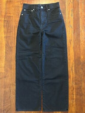 Madewell Slim Wide Leg Crop High Rise Preppy Baggy Black Denim Jeans Size 25